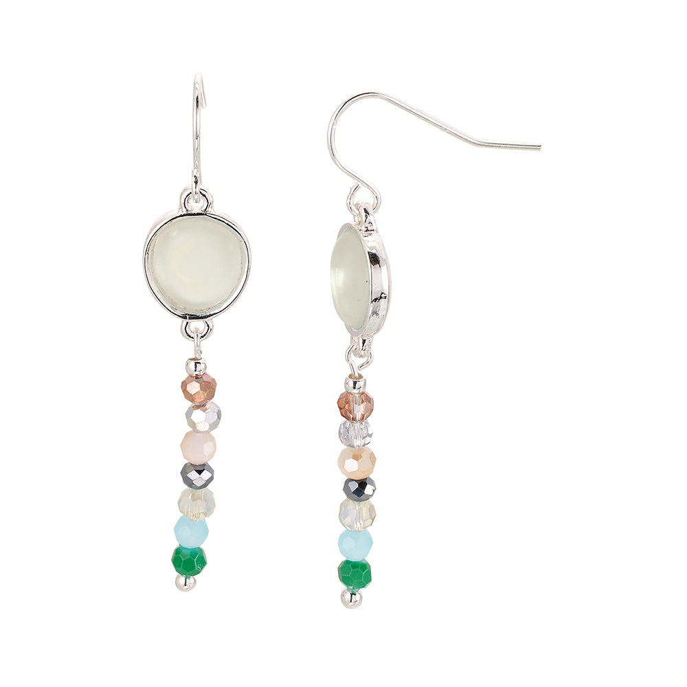 Silver Frosted Glass/Faceted Bead Earrings