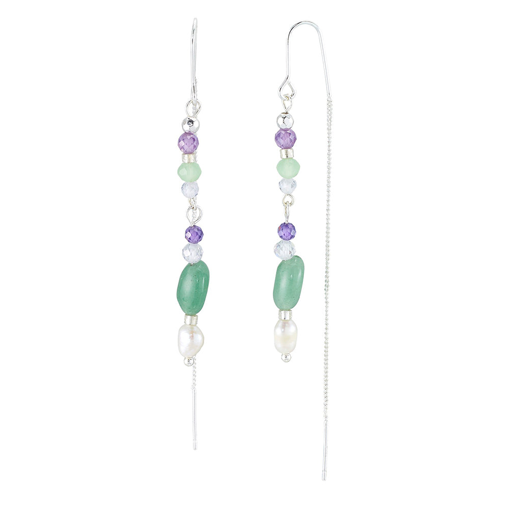 Stone, Crystal & Pearl Threader Earrings