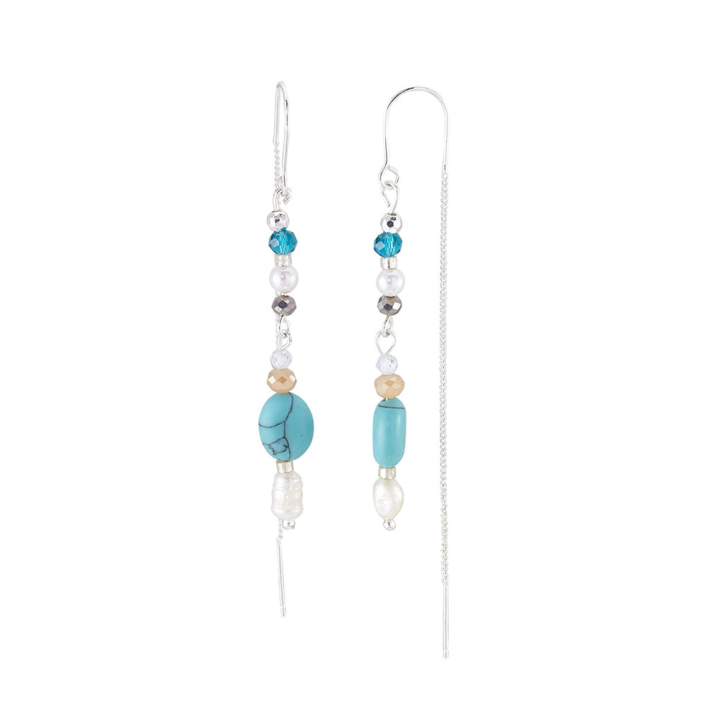 Stone, Crystal & Pearl Threader Earrings