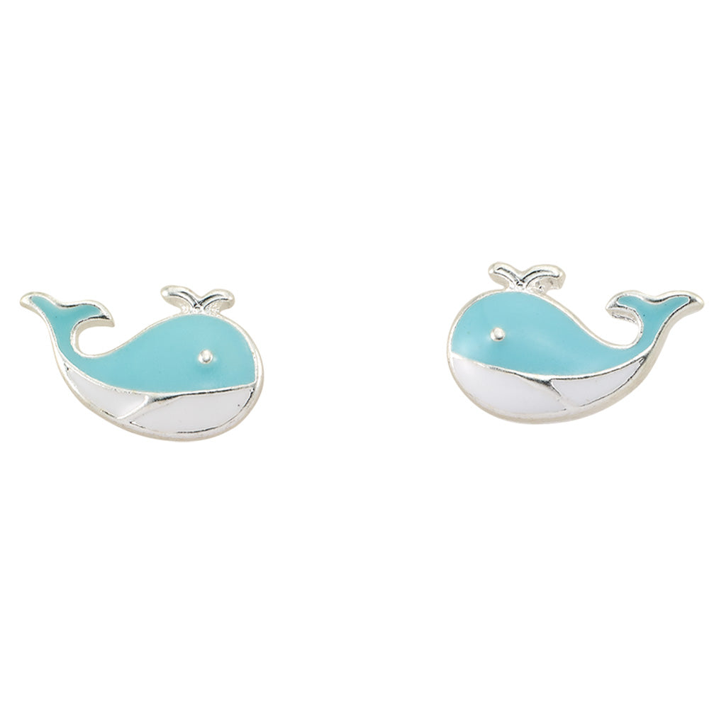 Enamel Whale Stud Earings