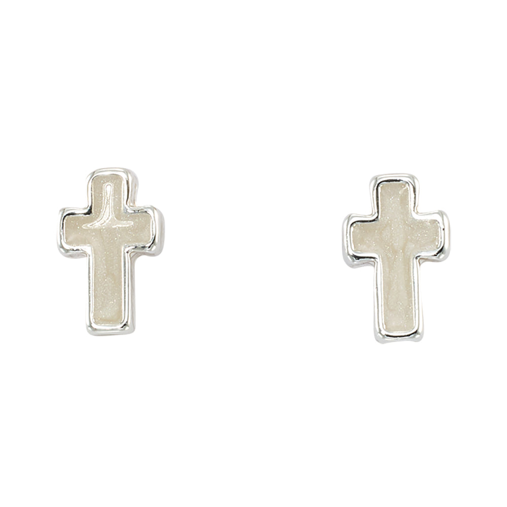 Pearlized Enamel Cross Stud Earrings