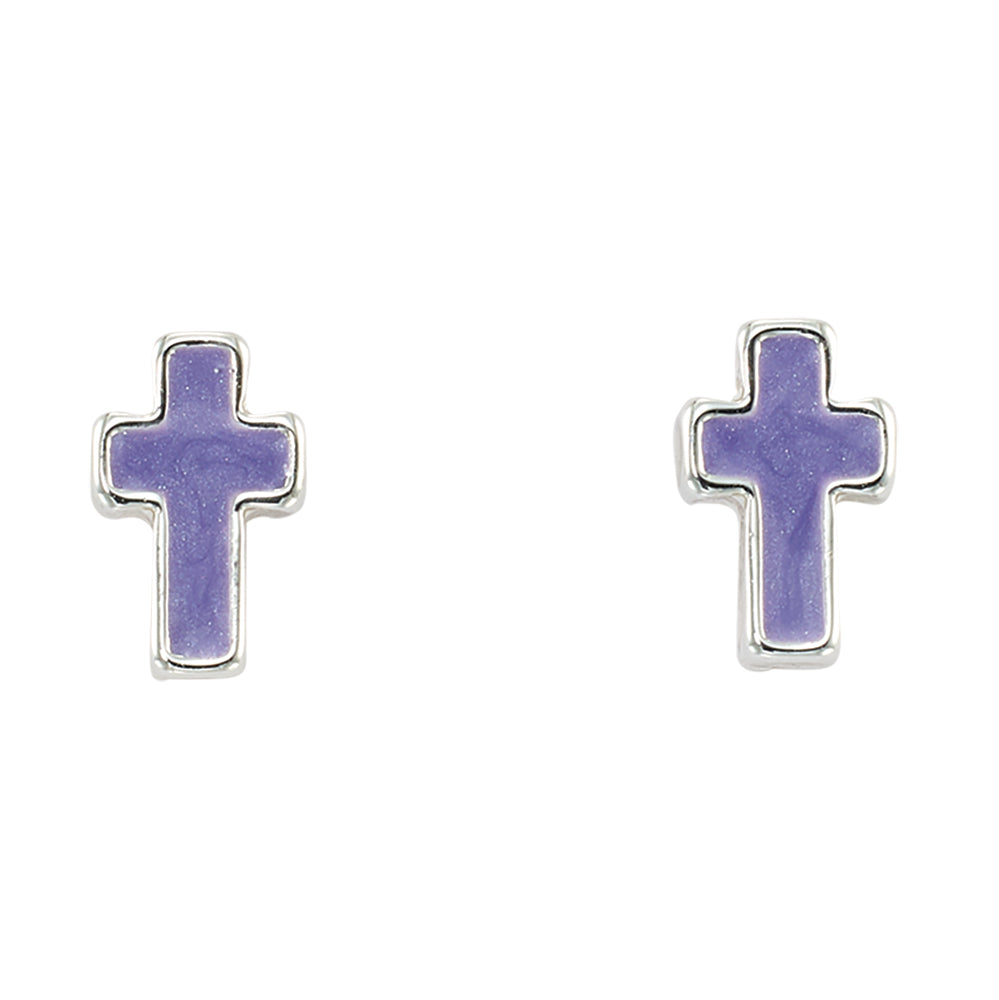 Pearlized Enamel Cross Stud Earrings