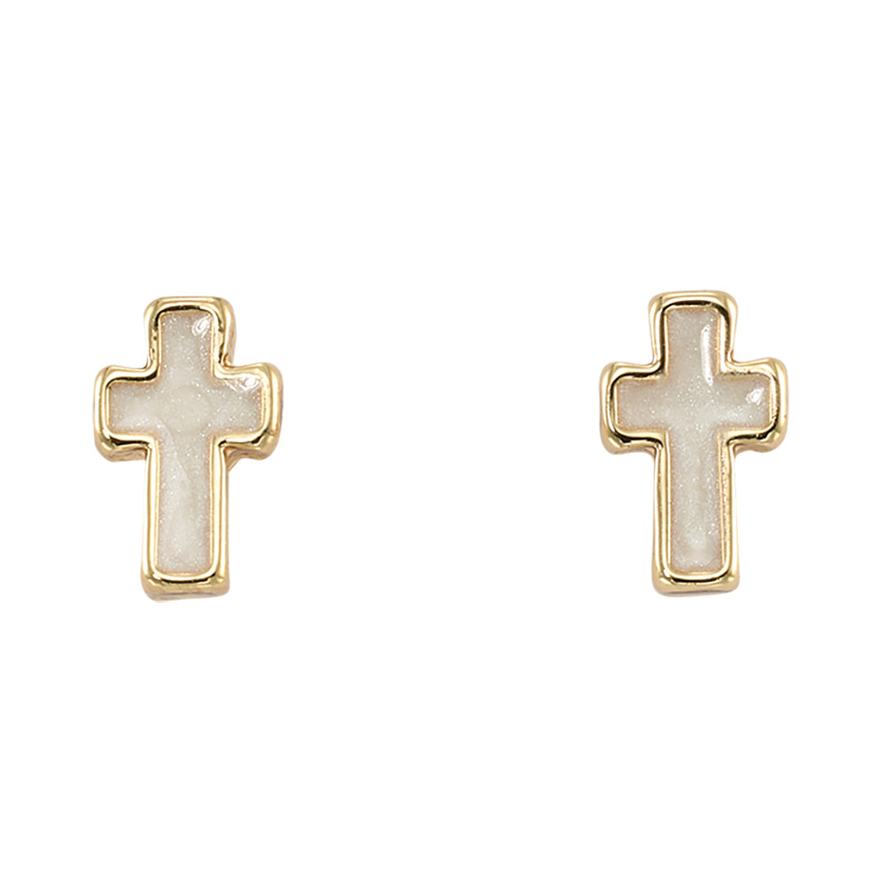 Pearlized Enamel Cross Stud Earrings