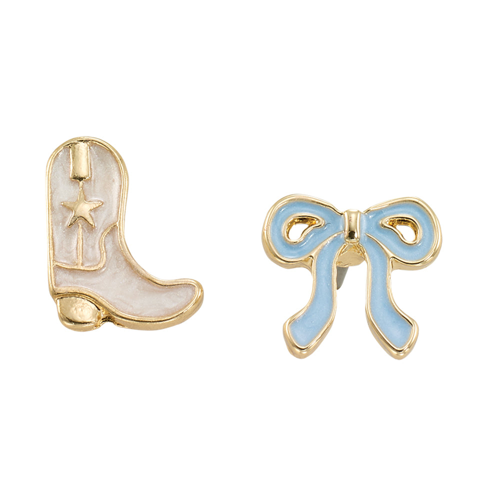 Enamel Cowgirl Boot & Bow Stud Earrings
