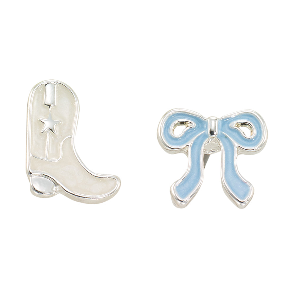 Enamel Cowgirl Boot & Bow Stud Earrings