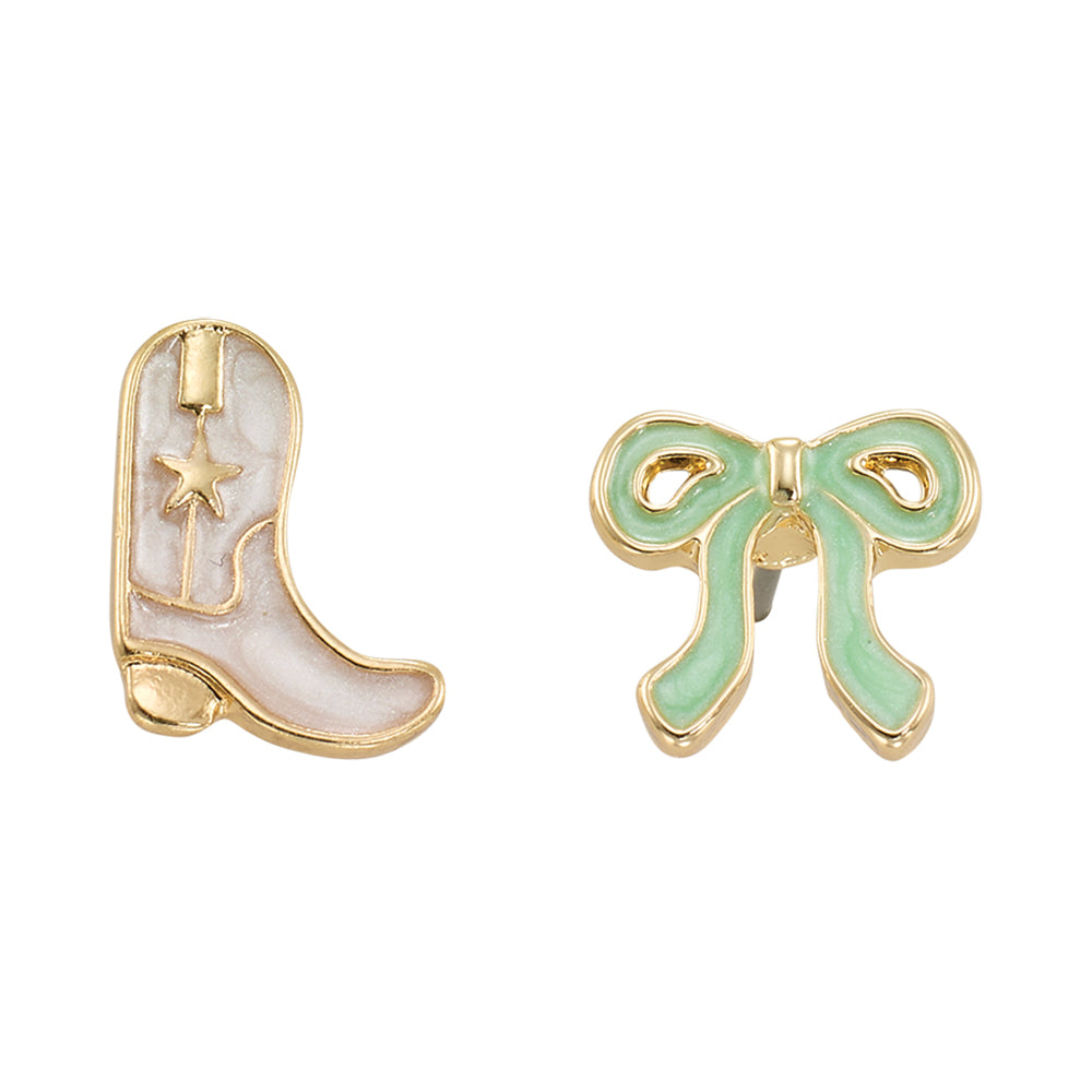 Enamel Cowgirl Boot & Bow Stud Earrings