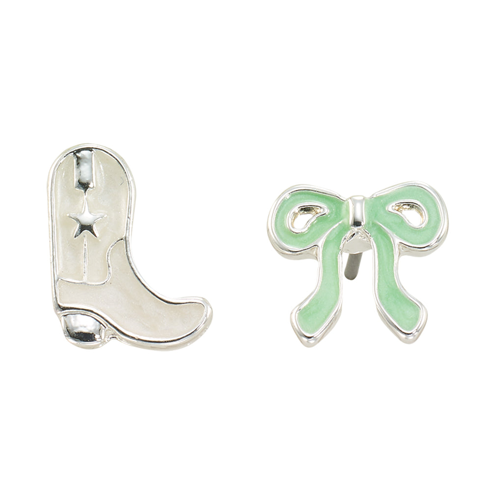 Enamel Cowgirl Boot & Bow Stud Earrings