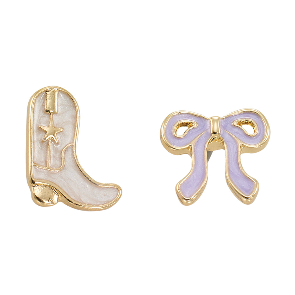 Enamel Cowgirl Boot & Bow Stud Earrings