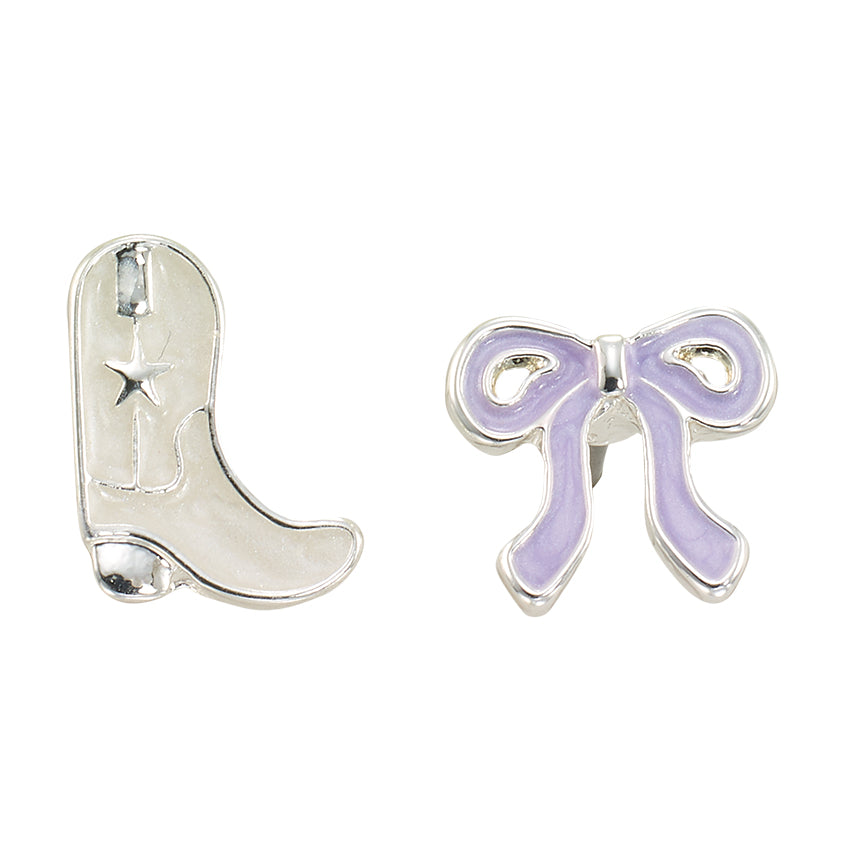 Enamel Cowgirl Boot & Bow Stud Earrings