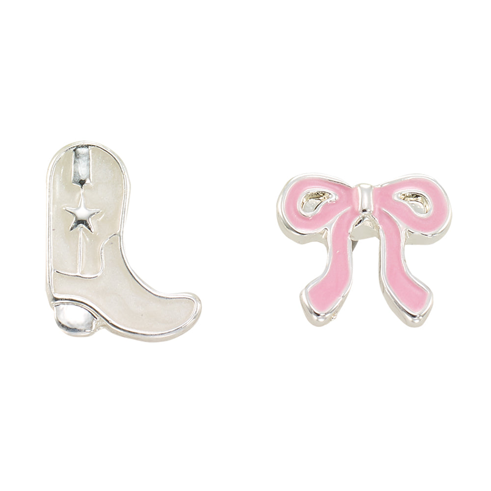 Enamel Cowgirl Boot & Bow Stud Earrings