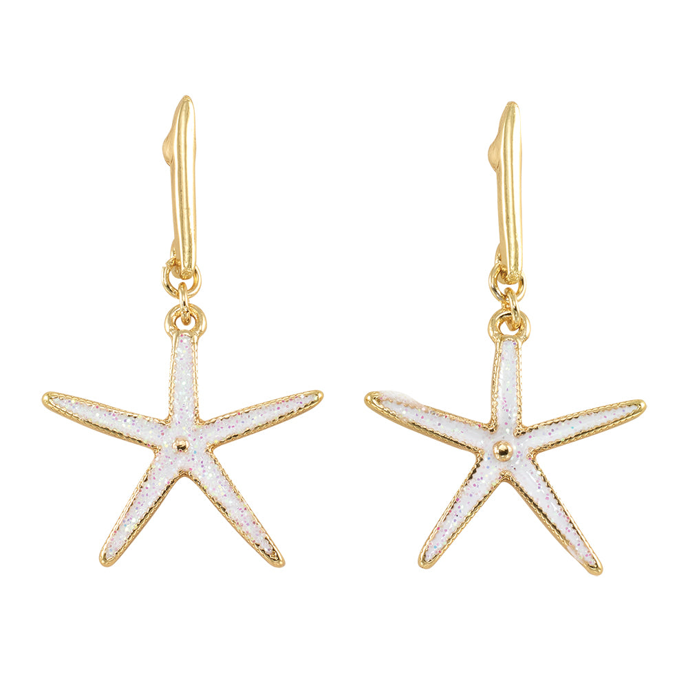 Pearlized Enamel Starfish Drop Earrings