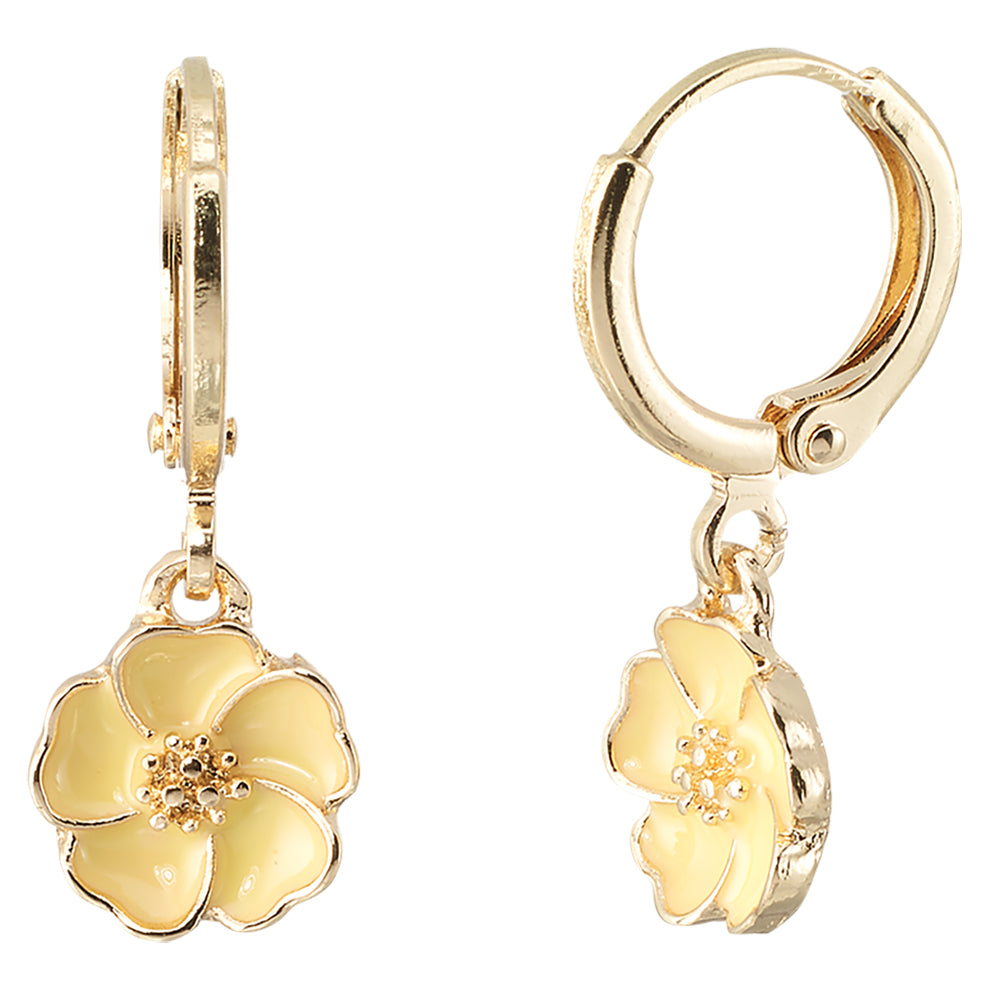 Enamel Flower Huggie Earrings