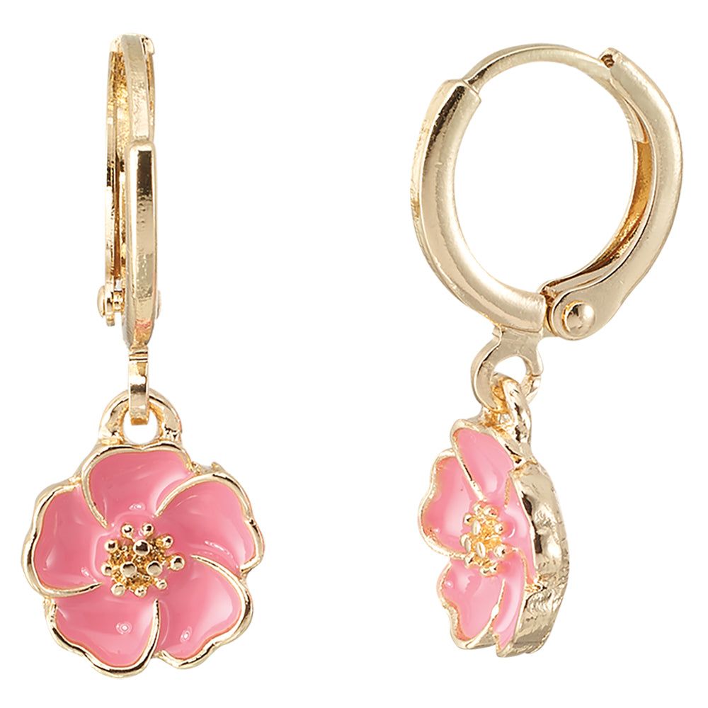 Enamel Flower Huggie Earrings