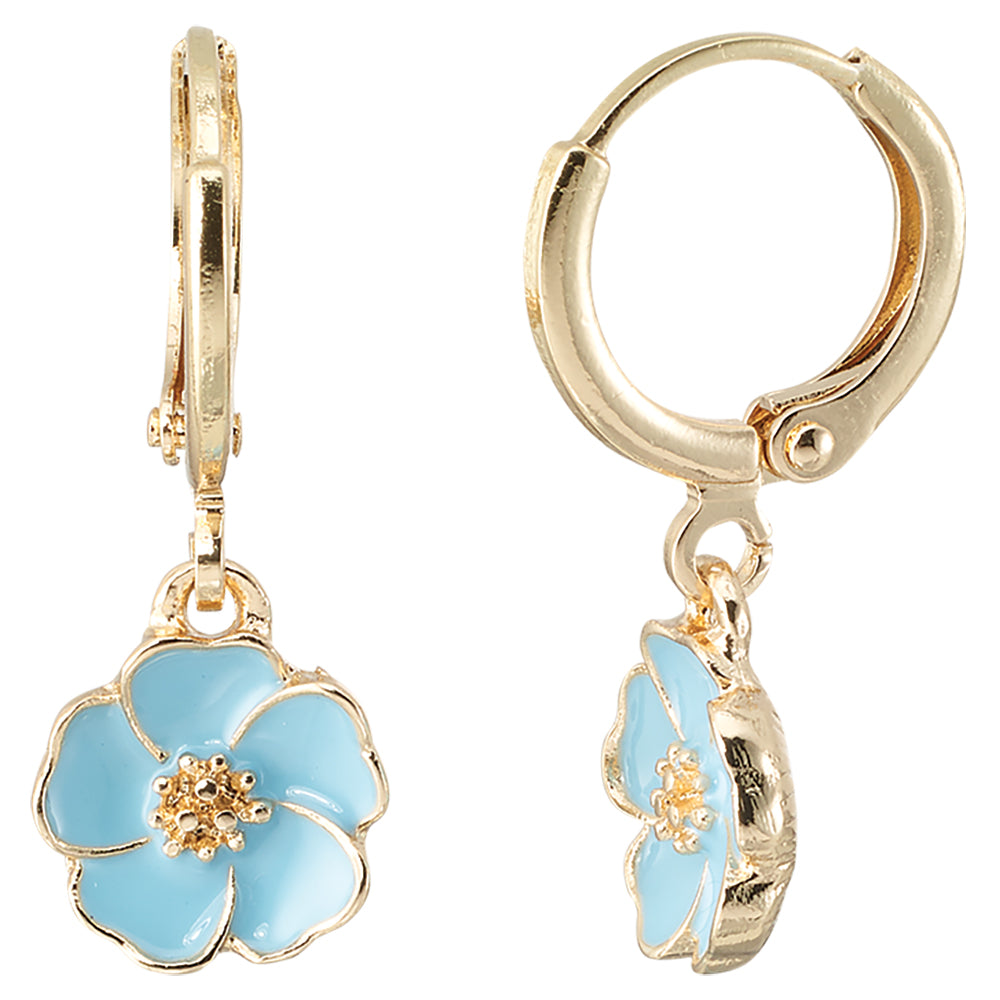 Enamel Flower Huggie Earrings