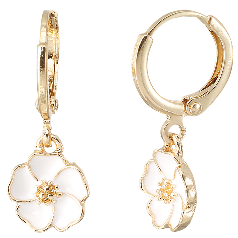 Enamel Flower Huggie Earrings