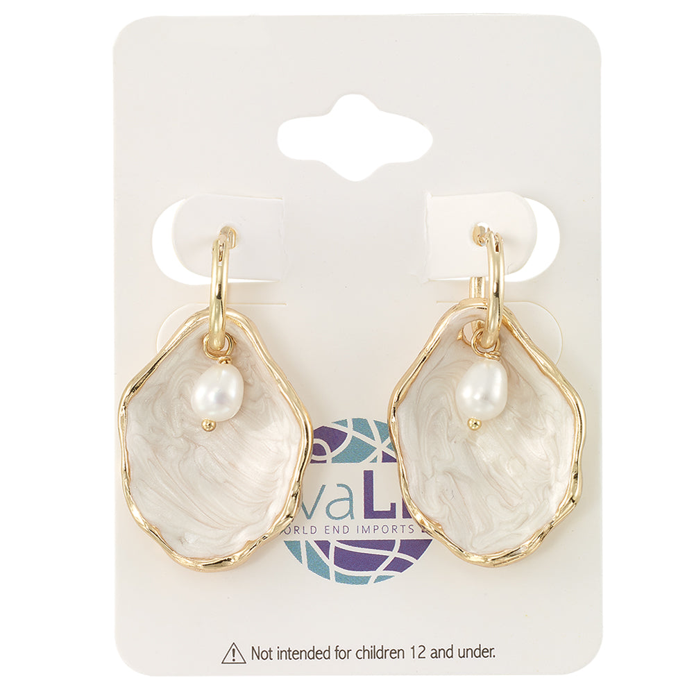 Pearlized Enamel Oyster Pearl Huggie Earrings