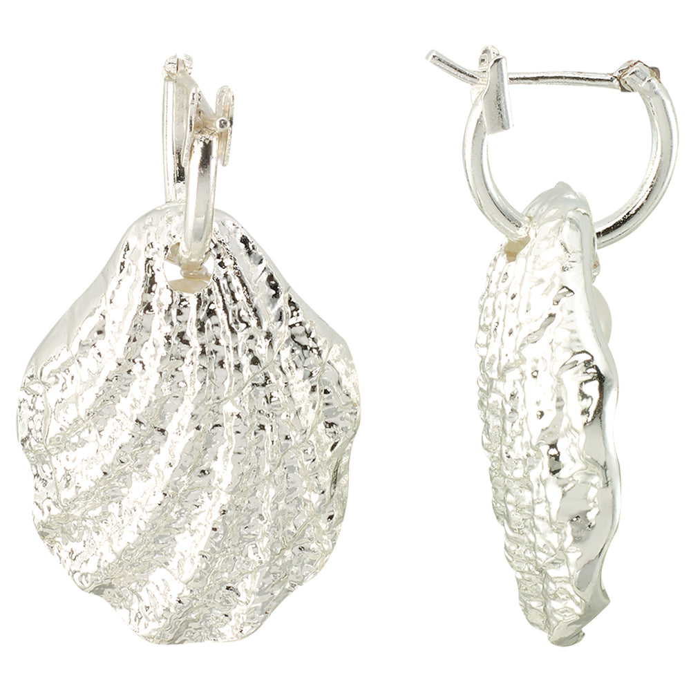 Pearlized Enamel Oyster Pearl Huggie Earrings