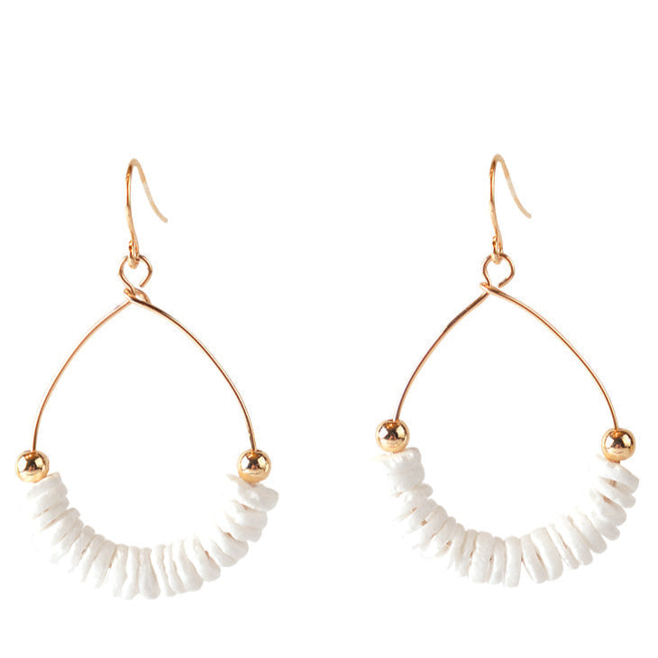 Round Cut Shell Chip Oval Earrings