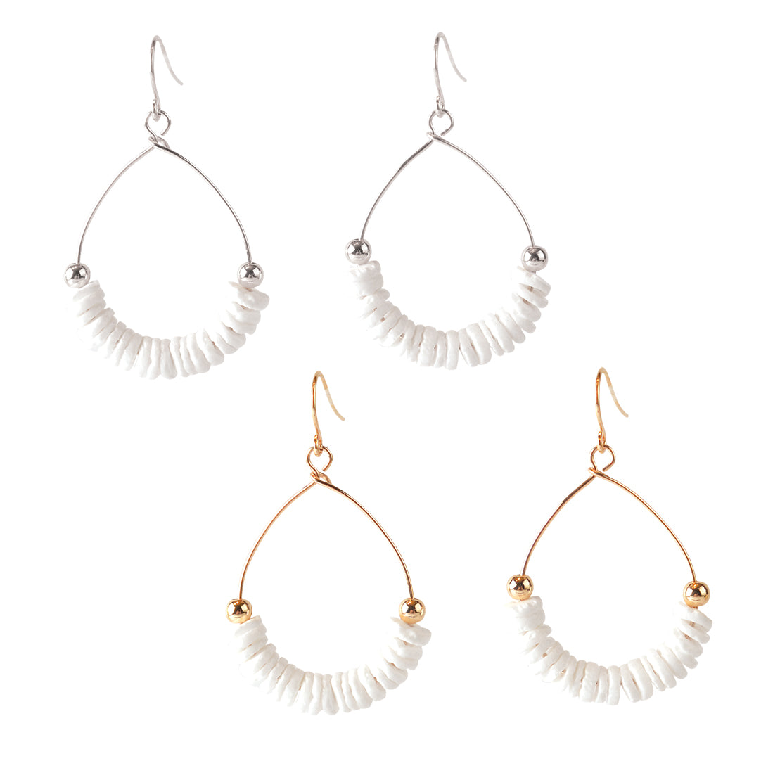 Round Cut Shell Chip Oval Earrings