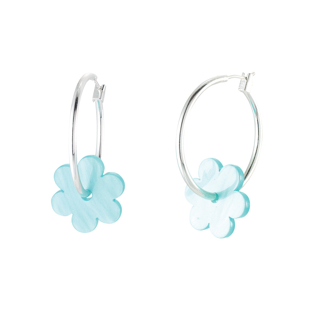 Venice Beach Silver Pearlized Daisy Hoop Earrings