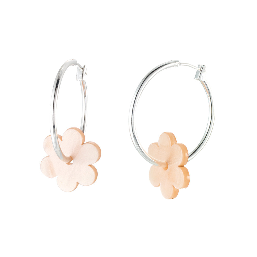 Venice Beach Silver Pearlized Daisy Hoop Earrings