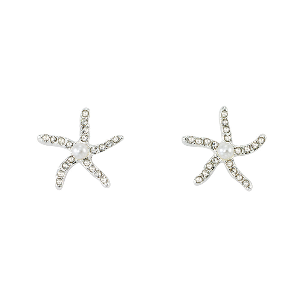 Crystal Starfish Pearl Stud Earrings
