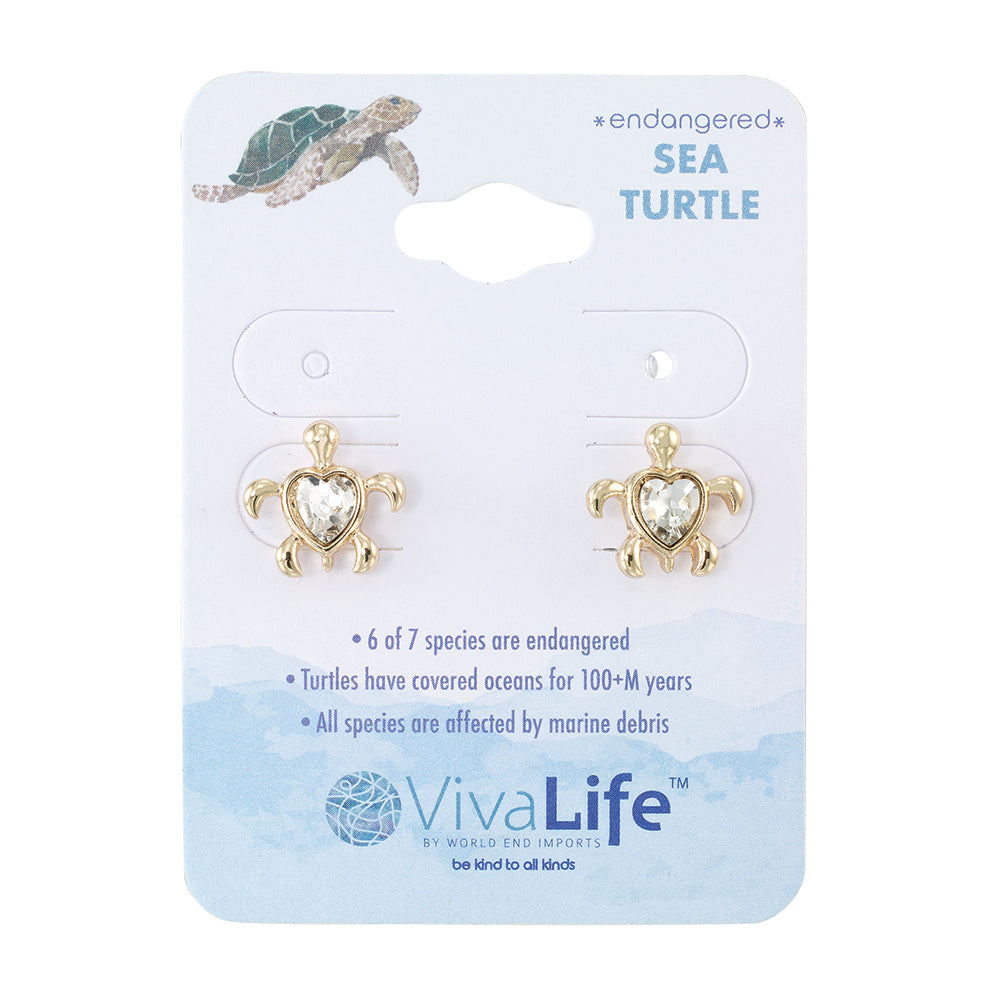 Crystal Heart Turtle Stud Earrings