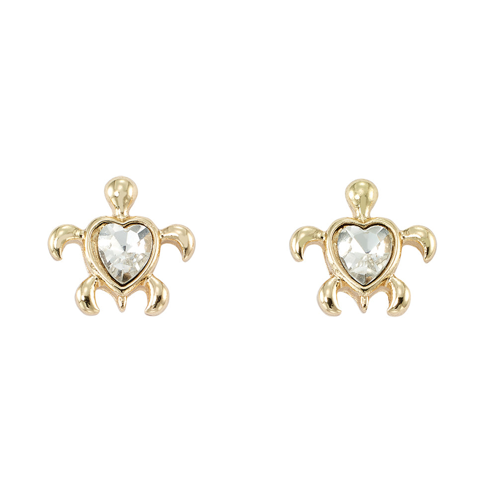 Crystal Heart Turtle Stud Earrings