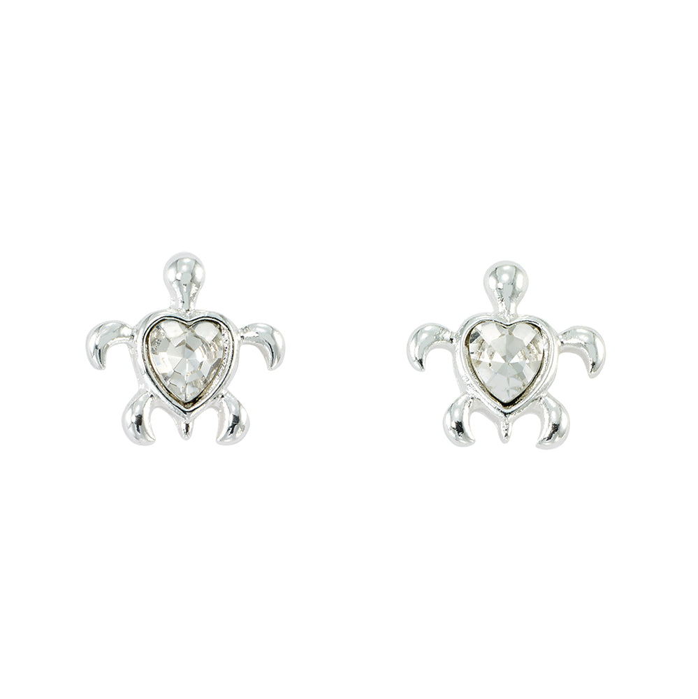Crystal Heart Turtle Stud Earrings