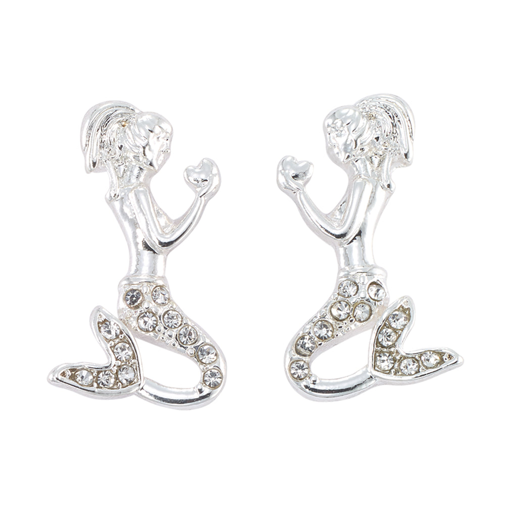 Crystal Mermaid Heart Stud Earrings