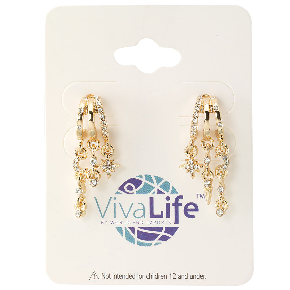 Triple Crystal Celestial Huggie Earrings