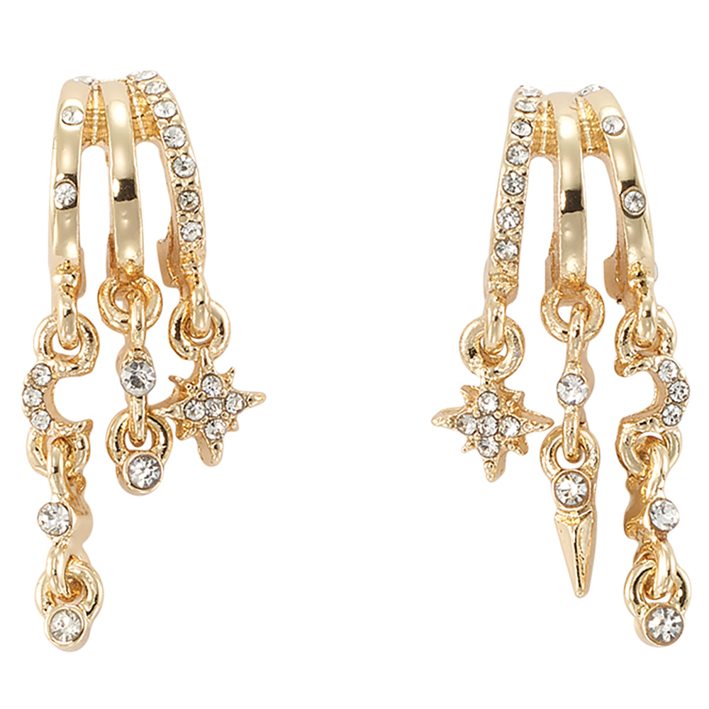 Triple Crystal Celestial Huggie Earrings