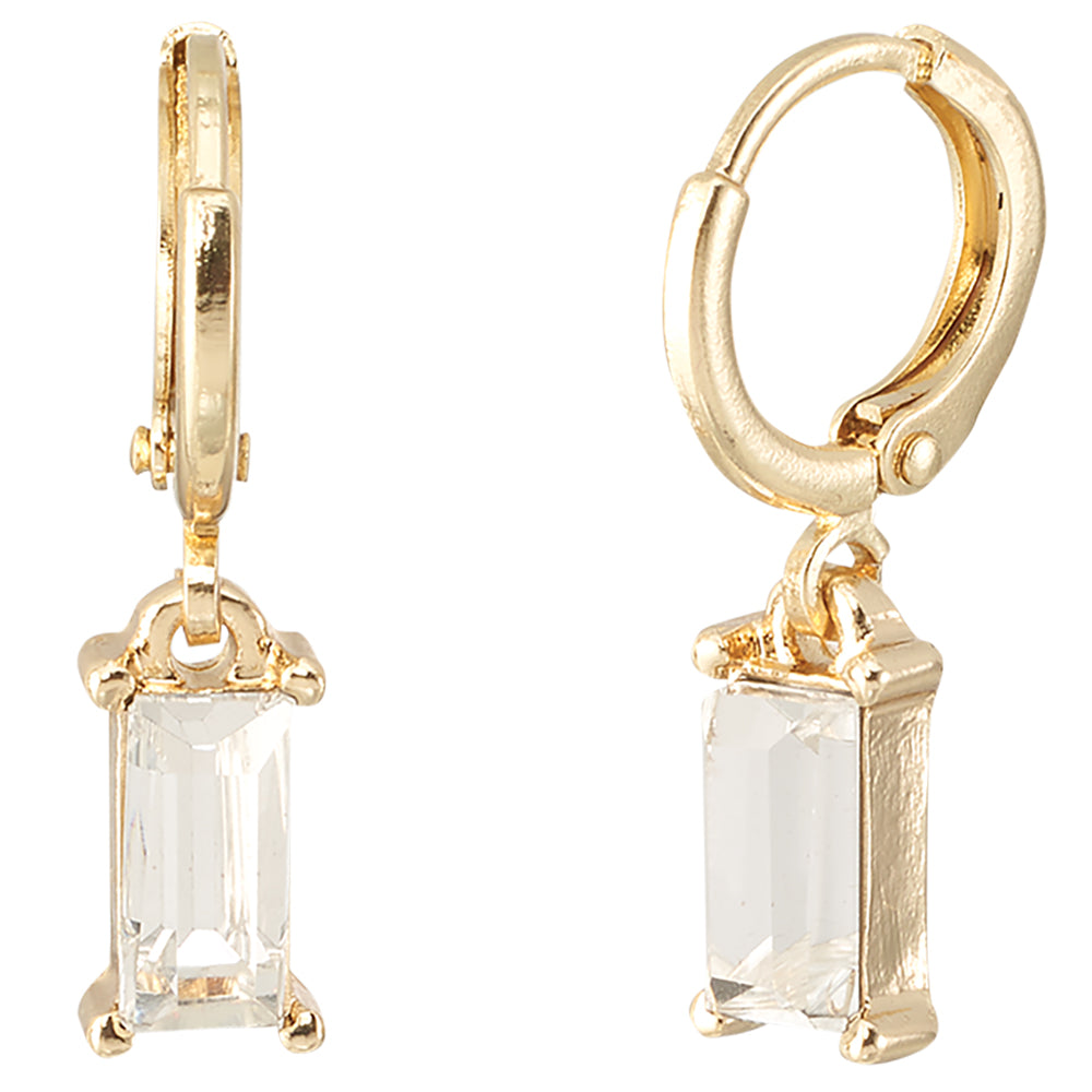 Crystal Rectangle Dangle Huggie Earrings