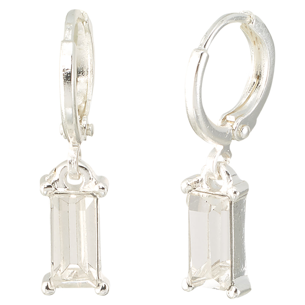 Crystal Rectangle Dangle Huggie Earrings