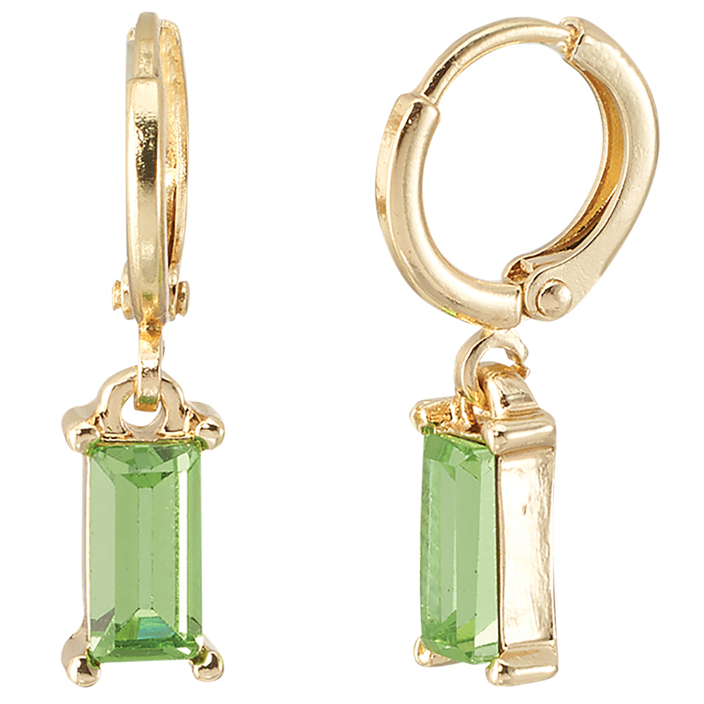 Crystal Rectangle Dangle Huggie Earrings