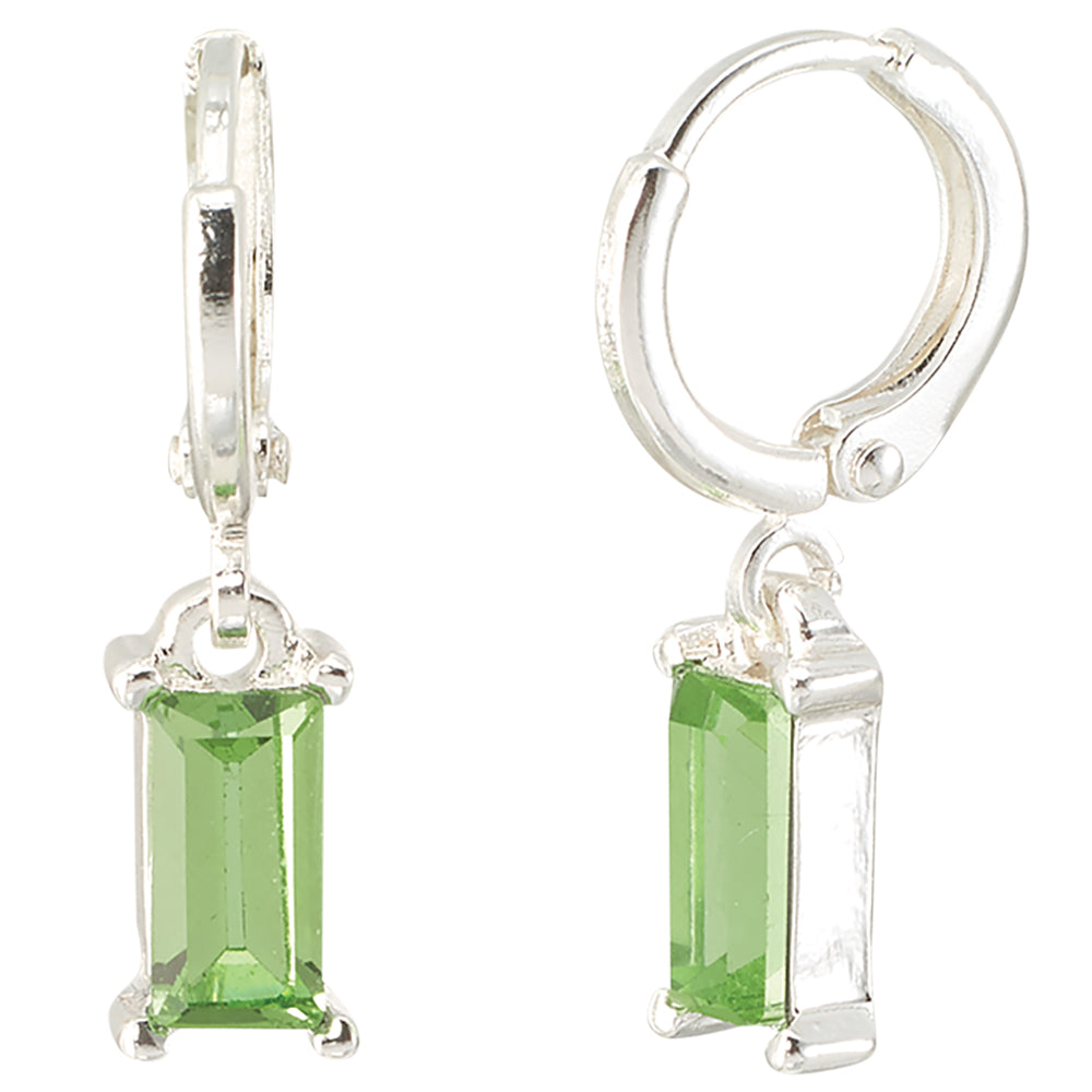 Crystal Rectangle Dangle Huggie Earrings