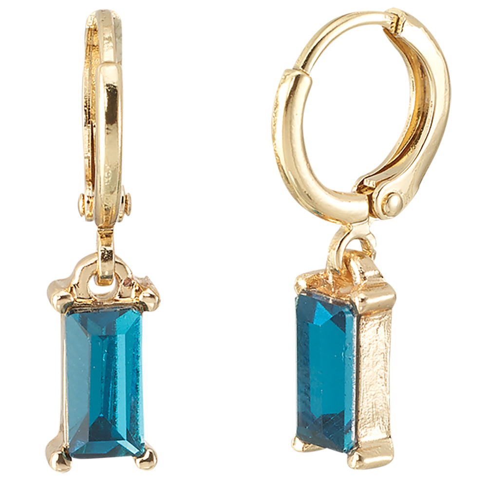 Crystal Rectangle Dangle Huggie Earrings