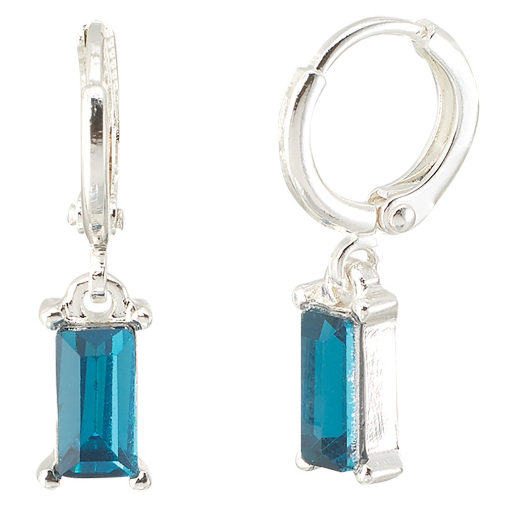 Crystal Rectangle Dangle Huggie Earrings