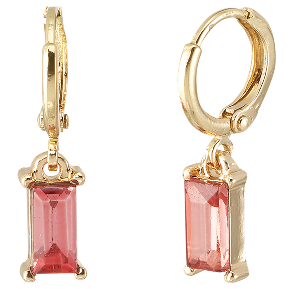 Crystal Rectangle Dangle Huggie Earrings