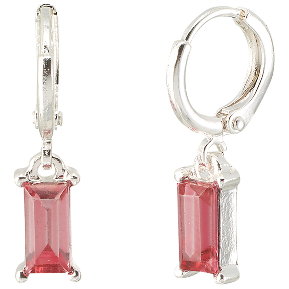 Crystal Rectangle Dangle Huggie Earrings