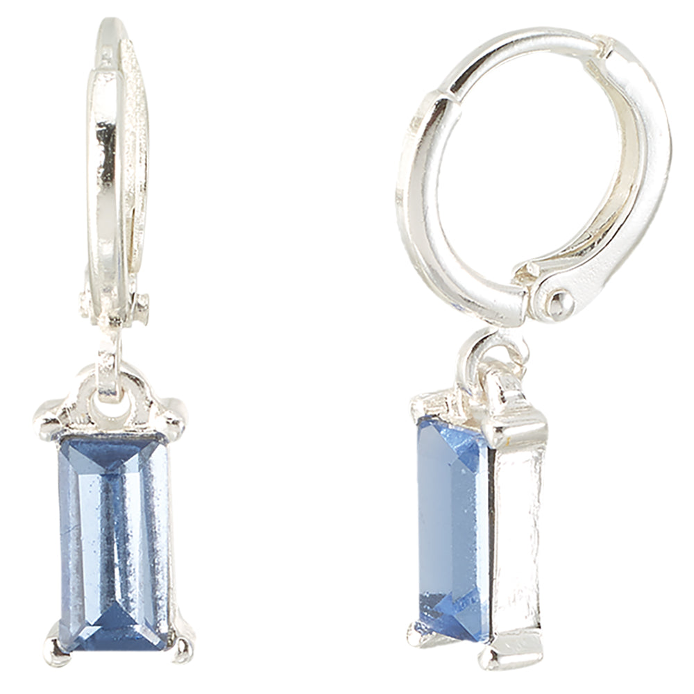 Crystal Rectangle Dangle Huggie Earrings