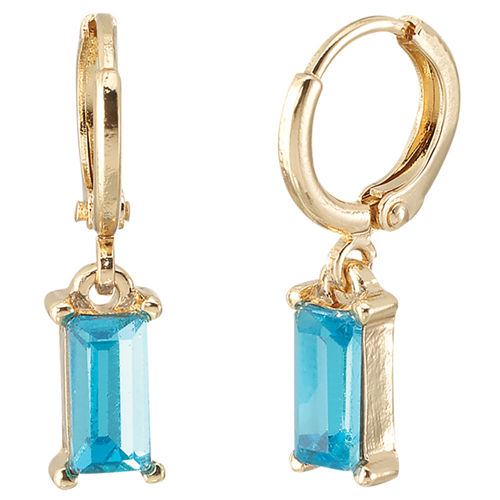 Crystal Rectangle Dangle Huggie Earrings