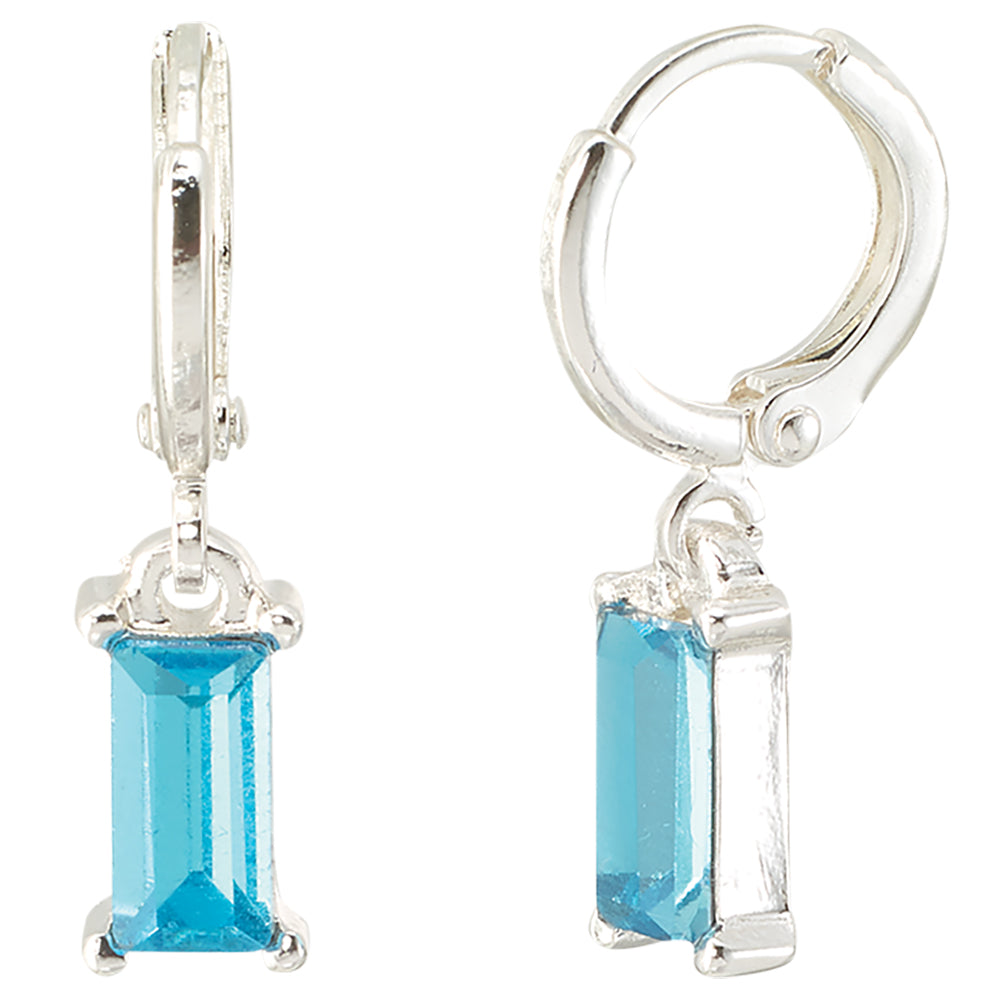 Crystal Rectangle Dangle Huggie Earrings