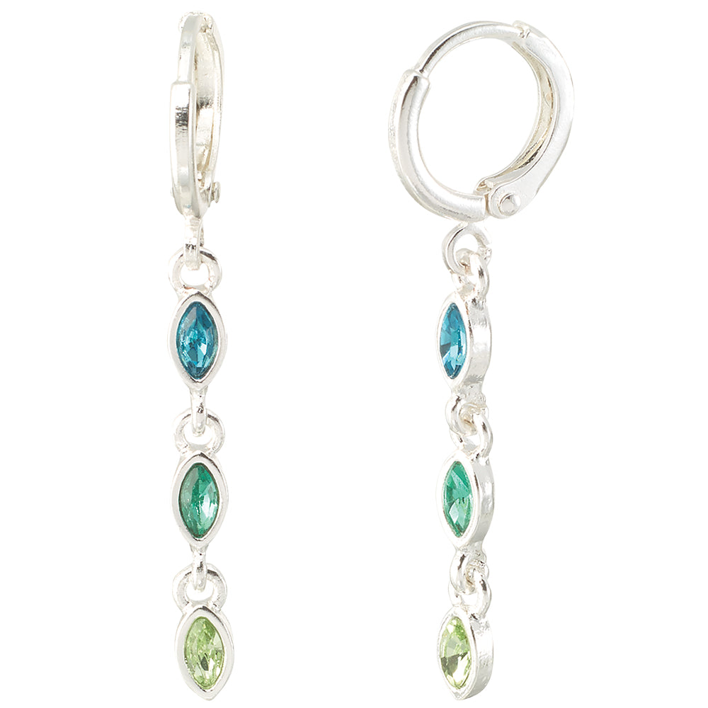 Silver Crystal Beveled Dangle Huggies