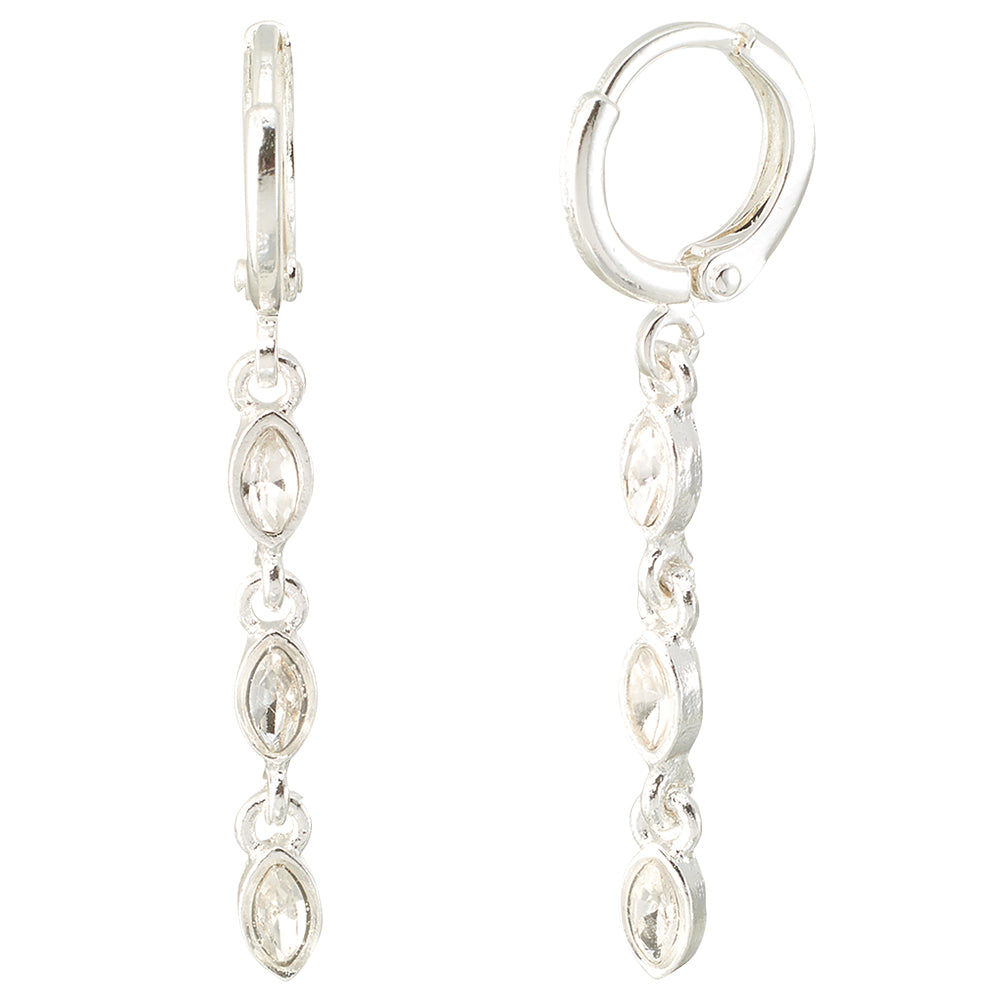 Silver Crystal Beveled Dangle Huggies