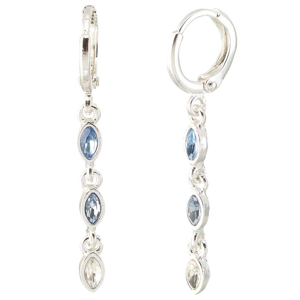 Silver Crystal Beveled Dangle Huggies