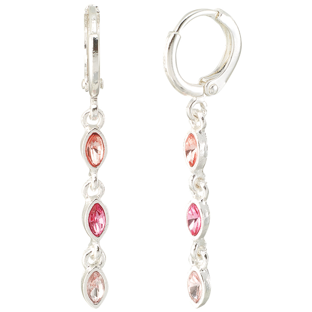 Silver Crystal Beveled Dangle Huggies
