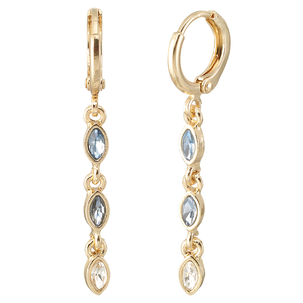Gold Crystal Beveled Dangle Huggies