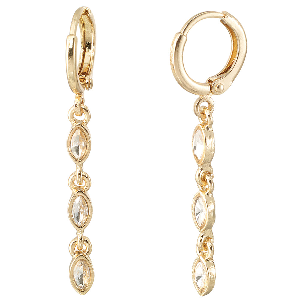 Gold Crystal Beveled Dangle Huggies