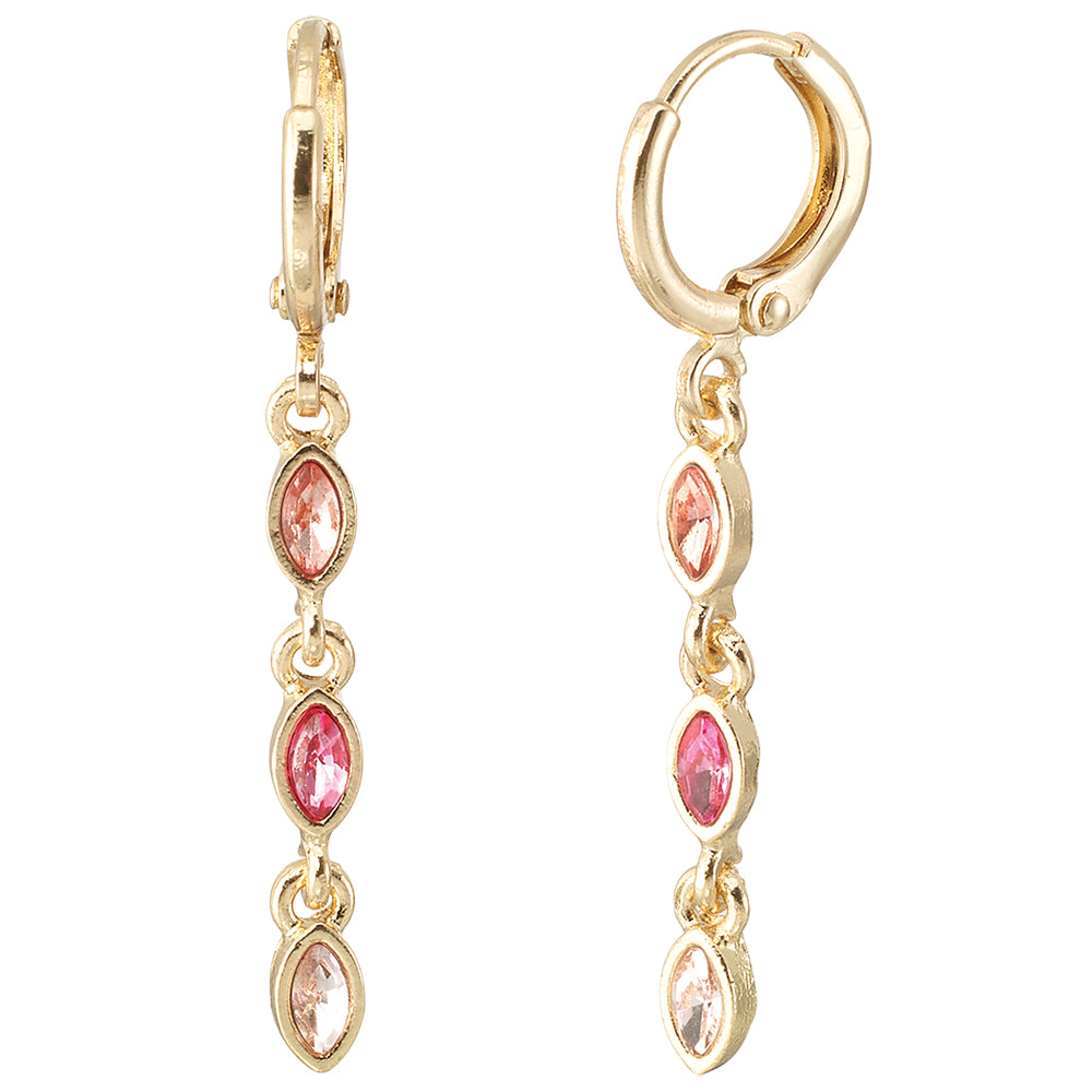 Gold Crystal Beveled Dangle Huggies
